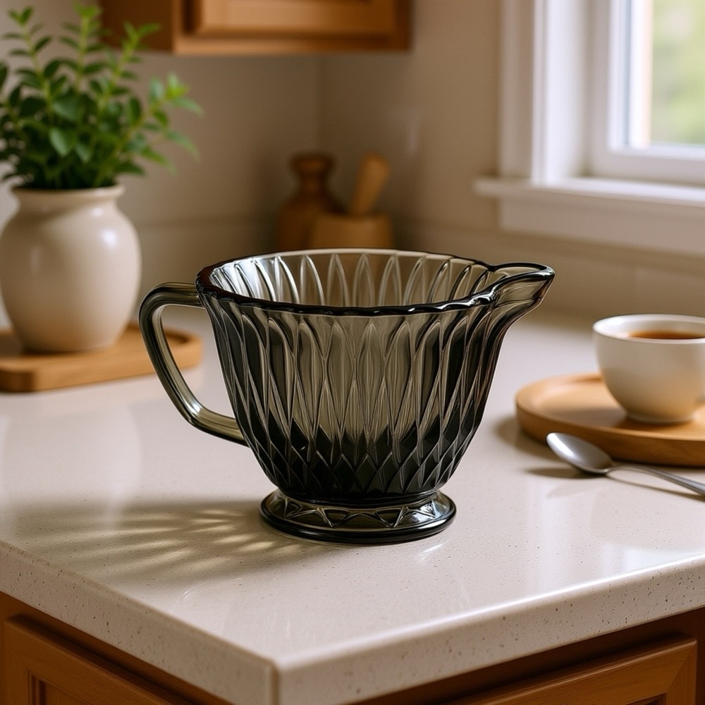 Libbey Smoke Gray/Black Creamer LRS45 Line 1960's 3in x5 1/8in